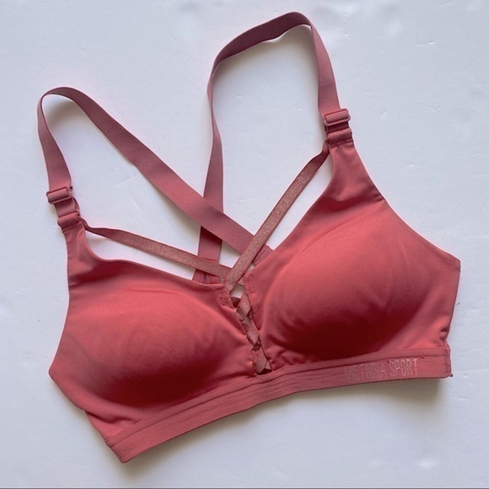 Victoria’s Secret Sport Racerback Sports Bra Pink Strappy Medium Support Sz 34B